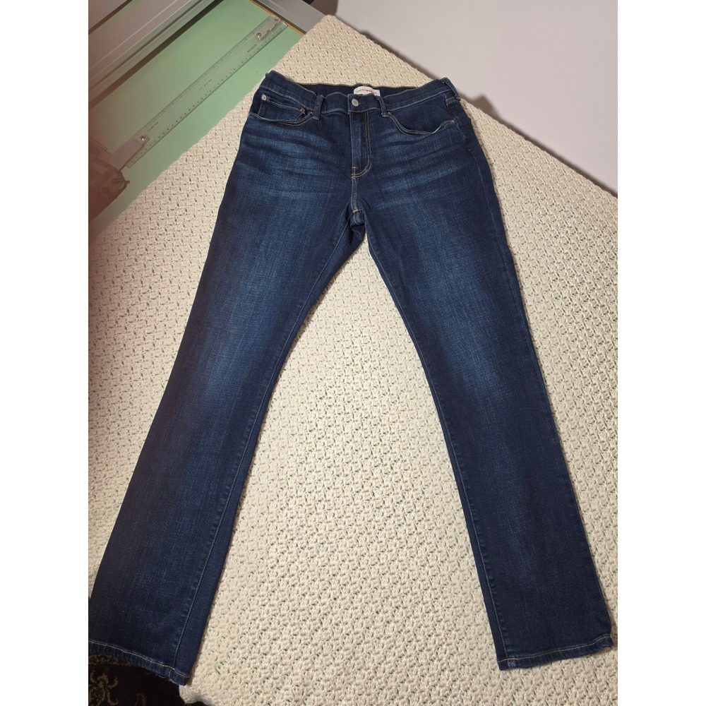 Lucky Brand Straight Leg Jeans Mens 33x34 Dark Wash Excellent Whiskered Denim